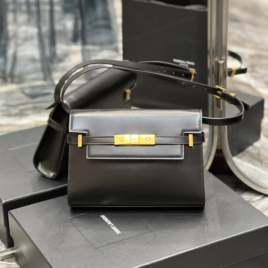 MANHATTAN SMALL SHOULDER BAG IN BOX SAINT LAURENT LEATHER