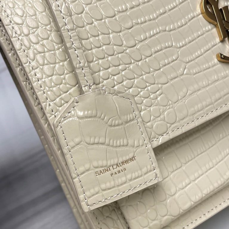 SUNSET MEDIUM CHAIN BAG IN CROCODILE-EMBOSSED SHINY LEATHER